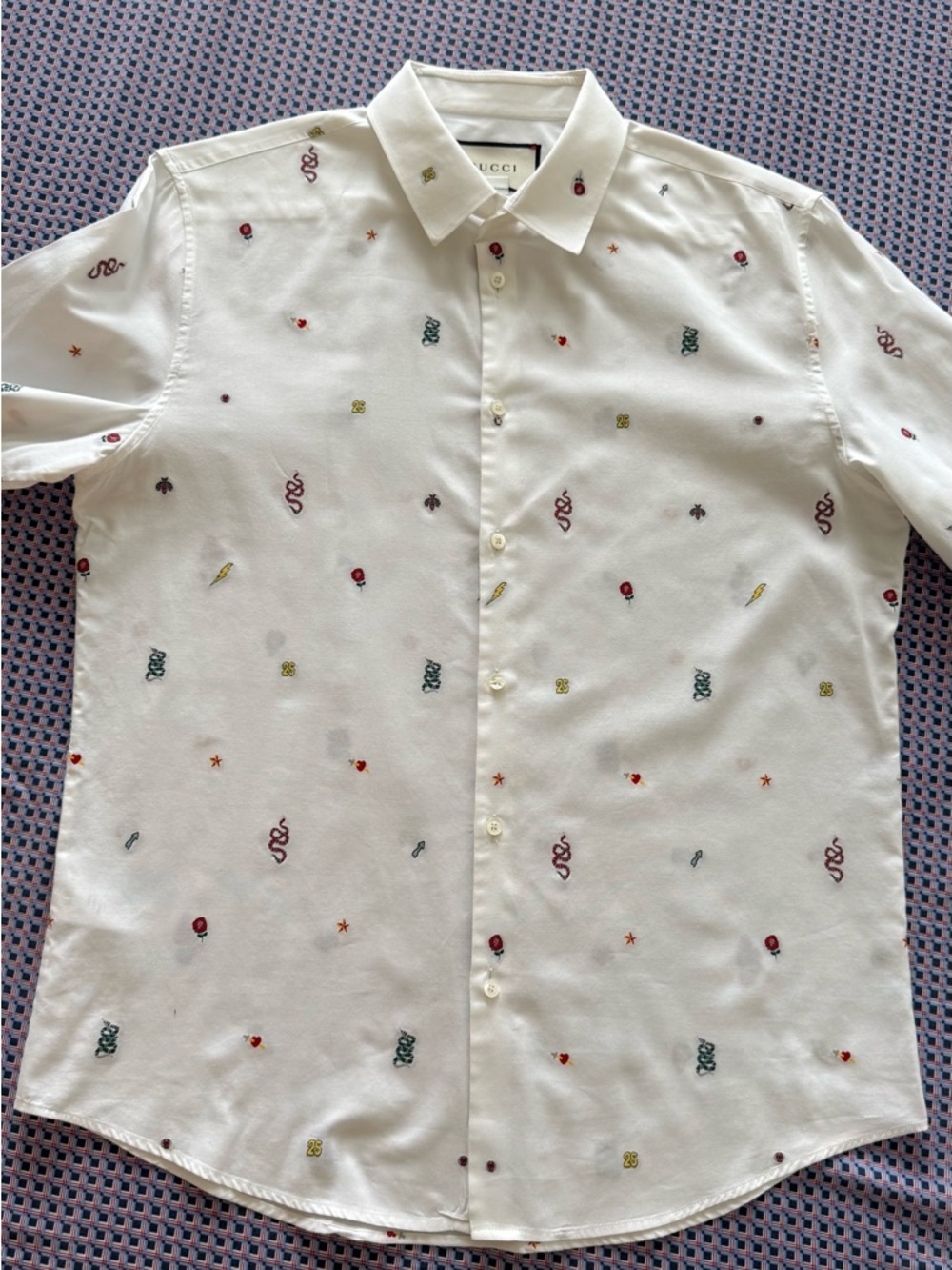 Gucci White Short-Sleeve Embroidered Casual Button-Down Shirt